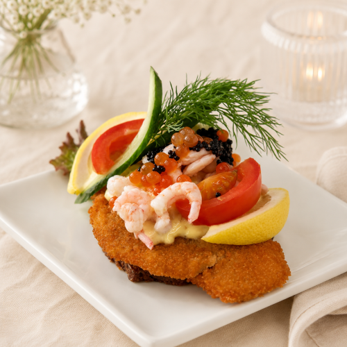 Højtbelagt smørrebrød m. fiskefilet